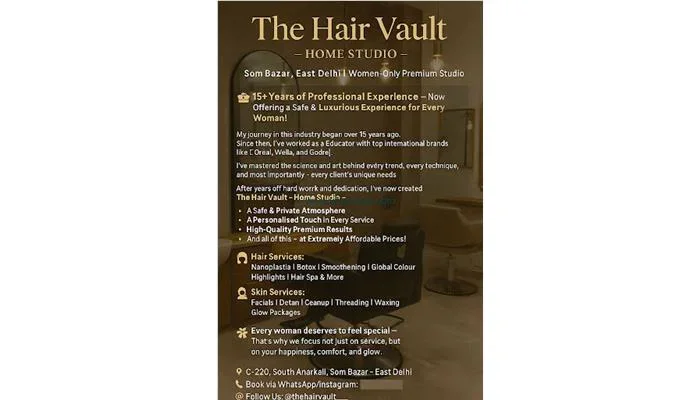 Best Salon In East Delhi The Hair Vault - Home Studio We Are Luxury But Affordable